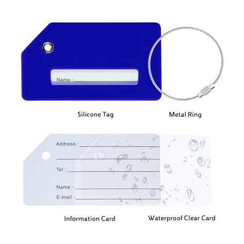 Image of 8 Pack Silicone Luggage Tag for Suitcases with Stainless Loop, TSA Approved, Privacy Protection Travel Essentials Bag Tags by Gostwo, Blue