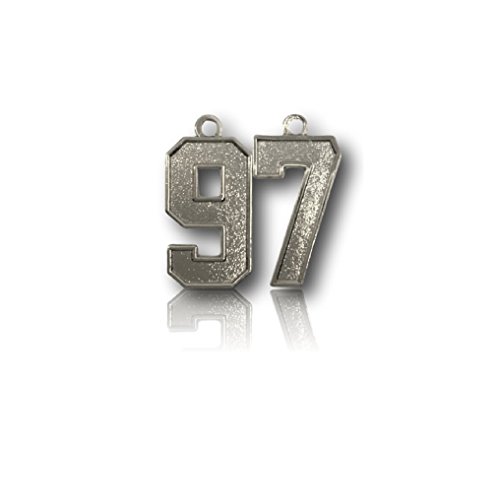 Number 97 Silver Plated Jersey Style Sports Necklace Charm Pendant (0.8