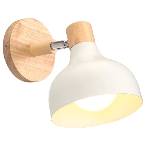 iDEGU Applique Murale Interieure Rétro 15CM Lampe Murale Réglable en Bois Métal E27 Luminaire Industriel Spot LED Plafonnier Vintage Éclairage Mural pour...