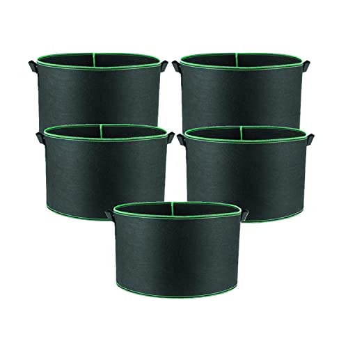 Niurui 5-Pack 25 Gallon Grow Bags Heavy Duty 320G Thickened Nonwoven Fabric Pots Plant Grow Bags with Handles for Low Stress Plant Training Fruits Vegetables and Flowers(Black)