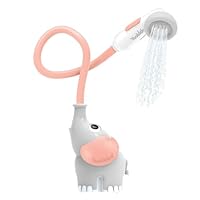 Yookidoo Baby Bath Shower Head - Elephant Water Pump with Trunk Spout Rinser - Control Water Flow from 2 Trunk Knobs in Tub or Sink for Infants and Newborn Babies (Pink)