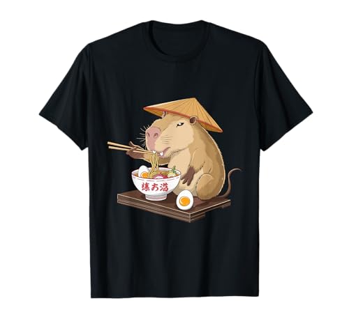 Capybara devorando fideos ramen en un anime japonés kawaii Camiseta