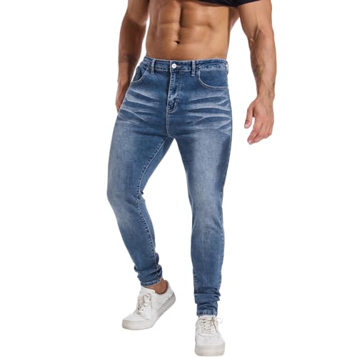 LZLER Mens Skinny Jeans Slim Fit Stretch Jeans Tapered Leg Ripped Elastic Waist Jean Denim Pants3