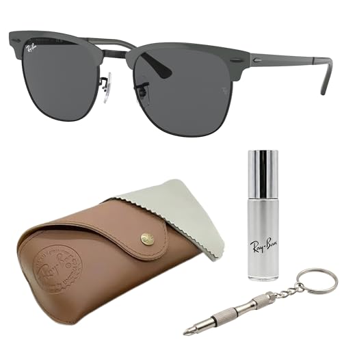 Ray-Ban RB3716 Clubmaster Metal Square Shape Non-Polarized Sunglasses for Men & Women – Includes Official Rayban Eyewear Kit – Ideal Formal & Casual Wear Sunglasess – Dark Grey Lens
