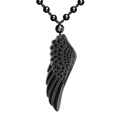 ASGIFT Wing Necklace Obsidian Angel Wing Protection Pendant with Adjustable Beads Chain Guardian Flying Wing Necklace Jewelry for Women Men Boyfriend Girlfriend