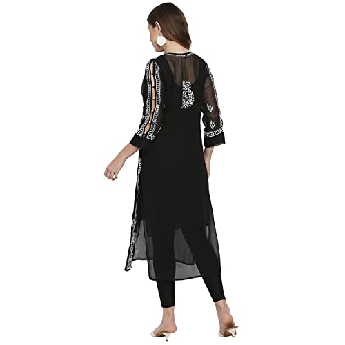 Image of indiankala4u Lucknow Chikankari Hand Embroidered Kurta for Women with Matching Inner, Georgette