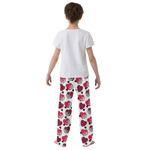 Sloth Plaid Print Love Heart Boys Long Pants Soft Trousers Elastic Waist Kids Lounge Bottoms with Pockets S-XL3