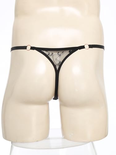 Linjinx Mens Sissy Lace T-Back Thongs Low Rise G-String Briefs Bulge Pouch Underwear 5