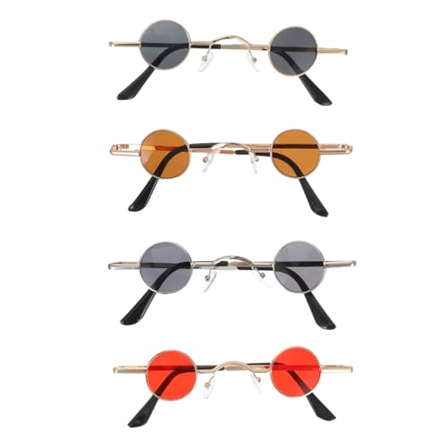 VALICLUD 4 Stück Punk Runde Sonnenbrille Retro - Partybrille für Festival, Fotografie, Strand & Sommer | Metallrahmen & Harzgläser | Stilvolle Hippie-Accessoires für Damen, Herren