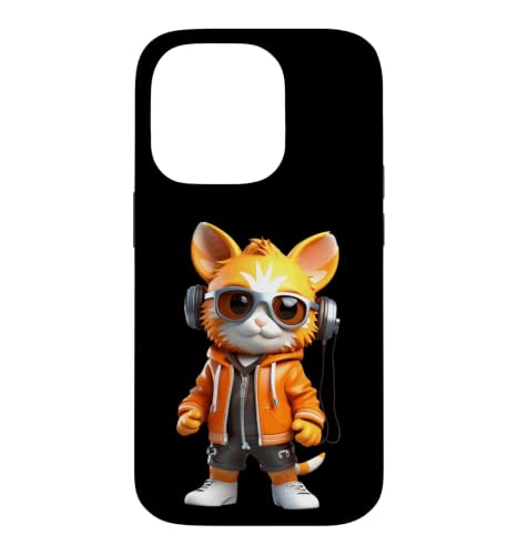 Orange Cat DJ �w�b�h�t�H�� �X�g���[�g�E�F�A�X�^�C�� �X�}�z�P�[�X iPhone 14 Pro �p