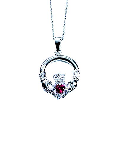 Pendentif Claddagh irlandais rubis argent collier traditionnel celte pour femme