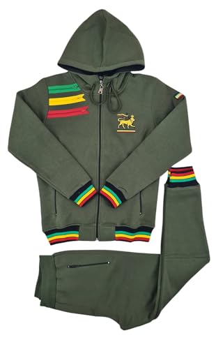 Survêtement en coton polaire à 3 bandes Time Is Money avec zip et design Rasta