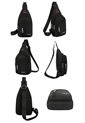 Small Sling Bag for Men Crossbody One Strap Casual Daypack Bag with Earphone Hole for Travel Outdoor Sports (Black)2