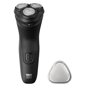 Philips Norelco Shaver 1100 Series, Dry Electric Shaver, 27 Self-Sharpening ComfortCut Blades, 4D Floating Heads, P-Cap, Deep Black, Model S1016/90