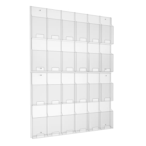 Acrylic Brochure Pamphlet Holder, 24 Clear Wall Mount Display Holders, Trifold Flyer Rack, Literature Storage Rack for Home, Offices, Waiting Room