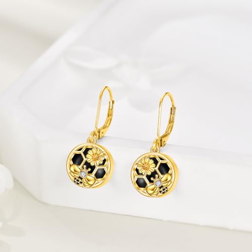 Image of LUHE Bee Earrings for Women 925 Sterling Silver Bumble Earrings with Honeycomb Honeybee Jewelry Dangle Gifts for Women