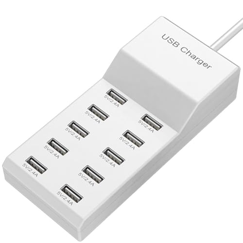 USB Wall Charger USB Charging Station for Multiple Devices Smart Charging Power Hub for Multiple Devices 10 Port Desktop Charger Charging Station Secure Block Compact for iPhone iPad Phone