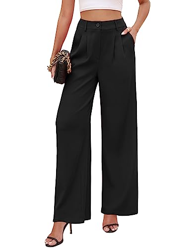 Rheane Women's Draped Wide Straight Leg Pants/High Waisted Casual Versatile Slacks for Everyday Wear, Black, XL