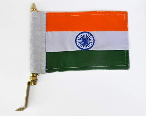 Indian (National) Metal Embroidered Flag With Golden Metal Rod for Car Dashboard and Bonnet
