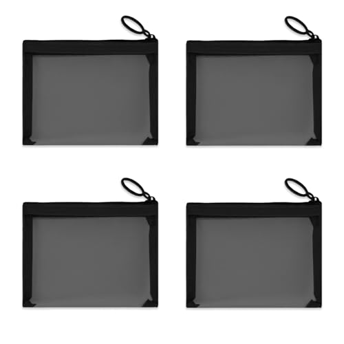 Mini Mesh Pouches (4 Pack), Small Mesh Bags with Zipper Nylon Makeup Pouches Bag Cosmetic Pouch Travel Purse Organizer Insert Diaper Inside Bag Organizers Home Organizing Size See Through Cute Black