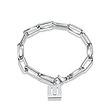  Whoiy Lot Bracelet Femme Acier Inoxydable Bracelet Maille Cheval Bracelet Argent Breloque Bracelet à Breloque Initial Lettre U