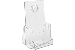 SourceOne Acrylic Tri-Fold Clear Brochure Holder 4x9 with Business Card Container