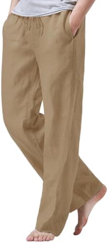 iWoo Mens Casual Linen Pants Yoga Pants 2025 Summer Travel Beach Elastic Drawstring Waist Pajama Pant Baggy Pj Khaki L
