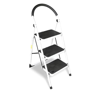 Jack Boss 3 Step Ladder, Folding Lightweight Step Stool with Wide Anti-Slip Pedal for Home, Office, Kitchen and Garage, Service Height 27.2 inch, 400 lbs Capacity