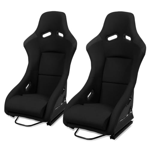 Auto Dynasty Pair of Racing Seat Universal FRP Fixed Position Racing Bucket Seats for 4 Point Harness, 37.5 (H) x 23 (W) x 25 (D) Inches, Driver and Passenger Side, Black