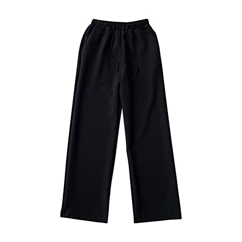 Men Casual Wide-Leg Nine-Point Suit Pants Straight Trousers Wide Pants Oversized Fashion Pure Black Old Daddy Pants