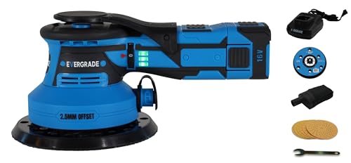 EVERGRADE Professional 5" & 6" CORDLESS DA Random Orbital Power Sander with 3/32" (2.5mm) Offset - STARTER KIT RGX Pro 332 - Perfect for WOODWORKING, Automotive, Paint Prep/Removal (Fine Finish)