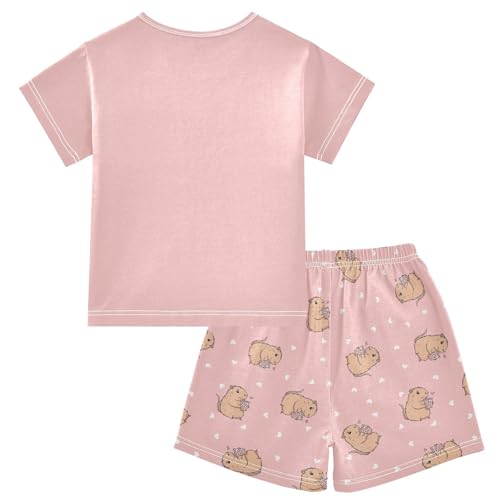 Capybara Strawberry Pajamas Sets Cute Summer Shorts Set for Nightwears2