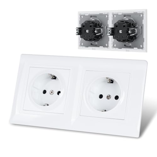 Klarlight Enchufe Doble Pared 16Amp, EU Standard Enchufe Doble Superficie Doble Para el Hogar, Oficina, Toma De Corriente Doble, Caja Enchufes Pared, Blanco