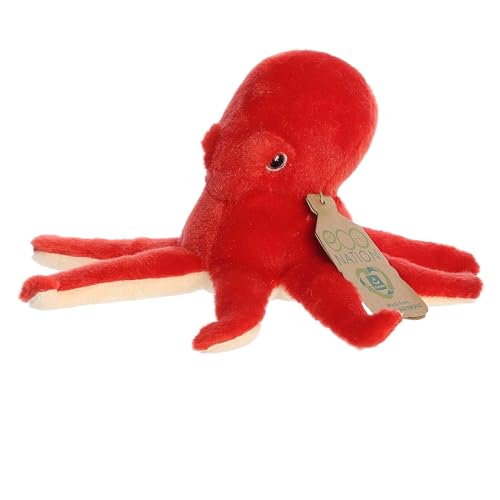 Aurora® Responsibly Made Eco Nation™ Eco Softies™ Octopus Stuffed Animal - Ideal for Playtime Adventures - Perfect for Birthdays or Just Because - Red 9.5 Inches