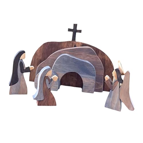 SM SunniMix Easter Resurrection Scene Set Figurines Smooth Unique Vacant Tabletop Ornaments Wooden Decorations for Shops Holiday Home
