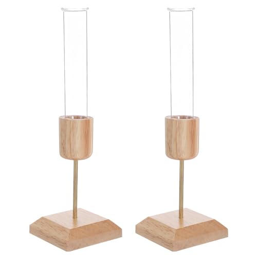Cabilock Estación de Propagación de Plantas Hidropónica de Vidrio con Soporte de Madera Maciza 2 Piezas Jarrón Hidropónico de Tubo para Escritorio Decoración para Hogar Oficina y