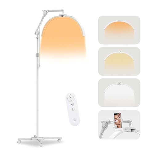 SMOCTAR Lampe Extension de Cils Lampadaire LED, Lampe Demi Lune 28in, Lampes Esthetique Professionnel avec Support de Téléphone, Lampes Cils pour Onglerie,...