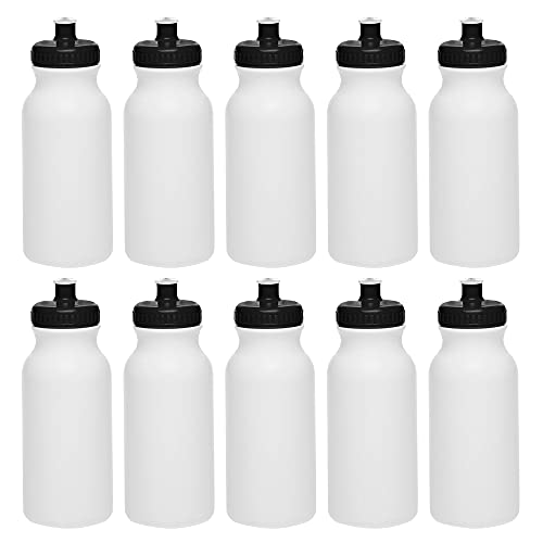 DISCOUNT PROMOS White Water Bottles with Push Cap, 10 pack, 20 oz, Reusable BPA FREE Squeezable Bottles in Bulk, White Black