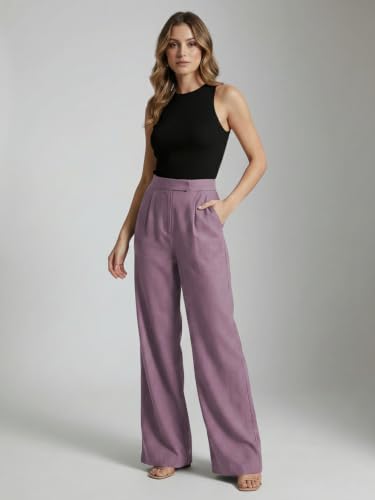 Image of Leriya Fashion Women Relaxed Fit Wide Leg Trousers | Malai Cottage Clip Closure Wide Leg Pants for Women | Casual Straight Lounge Pants with Pockets | Stylish Everyday Office Outfit Bottom Pant