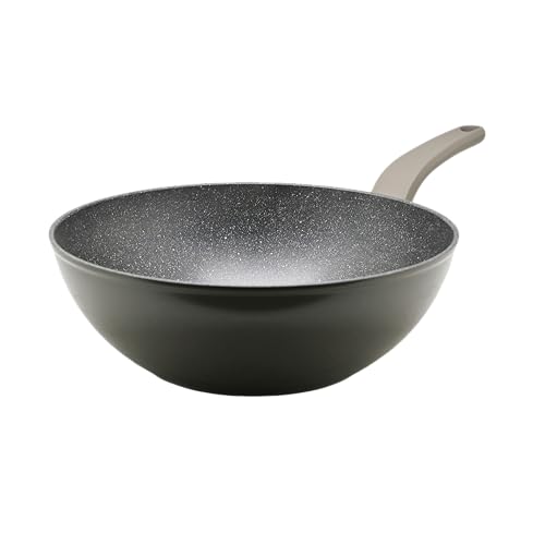 Akinda Home - Wok 28 cm in alluminio forgiato grigio antiaderente - wok 28cm - antiaderente greblon - alluminio forgiato - grigio cucina - compatibile induzione