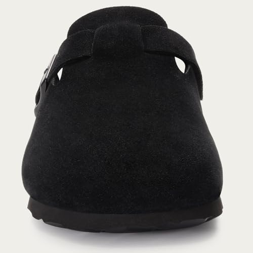 Image of KIDMI Unisex Vegan Suede Clogs Leather Mules Womens Mens Cork Footbed Potato Shoes with Arch Support