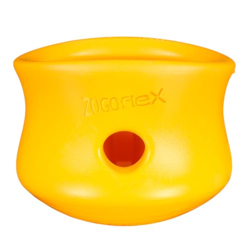 WEST PAW Zogoflex Toppl Interactive Treat Dispensing Puzzle Dog Toy for Mental Stimulation & Enrichment-Holds Kibble & Treats-Lickable Freezable & Dishwasher Safe-Made in USA-Small-Sunflower Yellow