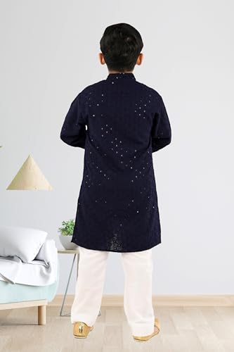 Image of Traditiona Kurta with White Pajama Set, Kids Ethnic Wear, Cotton Blend