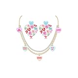 BVGA Valentine's Day Conversation Heart Statement Necklace and Earrings Set for Women - Holiday XOXO Love Candy Pendant, Rhinestone Choker, Layered Necklace