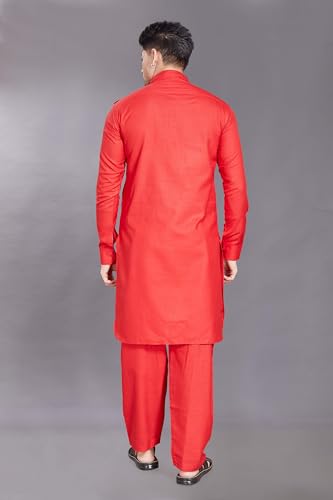 Image of DIVISIVE Men's Cotton Blend Pathani Kurta Pyjama Set