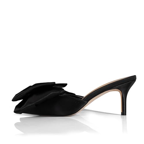 iadore Women's High Heel Sandals, 3'' Satin Closed Pointed Toe Oversized Bow Slip-on Stiletto Slippers Party Prom Casual Dress Mules3