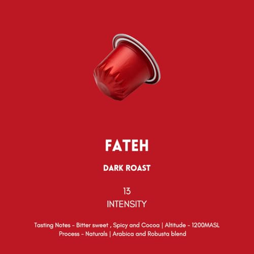 Image of Fresh Brew Co. Fateh - Dark Roast Coffee | Intensity 13 | 10 Aluminium Compatible Capsules | Strong, Bold Espresso | Sustainable Packaging | Rich Flavor for Coffee Lovers