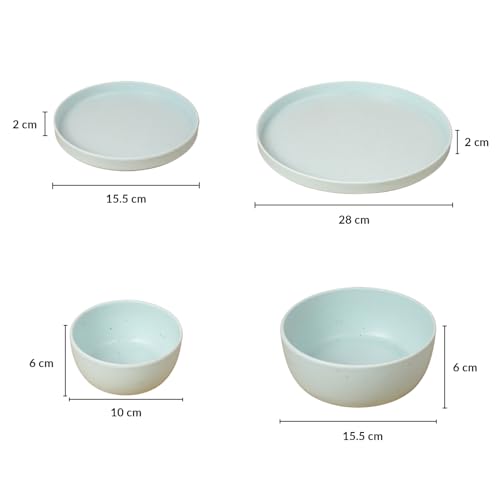 Image of MARKET 99 Minto Blue Matte Sparkle Melamine Dinner Set 12 Pcs | 4 Full Plates, 4 Quarter Plates & 4 Soup Bowls | Premium Round Dinnerware Tableware Set for Kitchen, Home Dining & Family Serving
