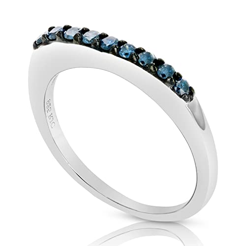 1/4 cttw Blue Diamond Ring Wedding Band .925 Sterling Silver Prong Set Round3