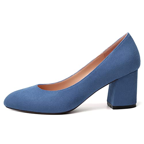 SKYSTERRY Womens Cute Round Toe Slip On Suede Wedding Block Mid Heel Pumps Shoes 2.5 Inch2